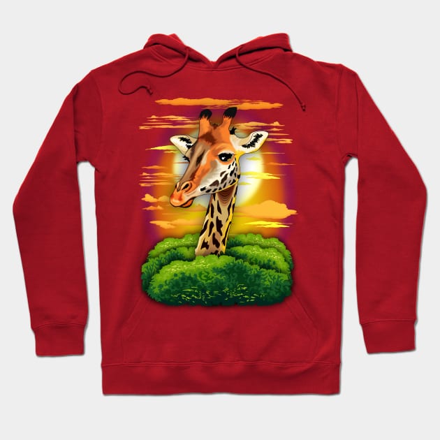 Giraffe on Wild African Savanna Sunset Hoodie by BluedarkArt